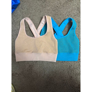 Women's JoyLab Sports Bras S Pink Blue Ribbed Criss-Cross Back Bundle